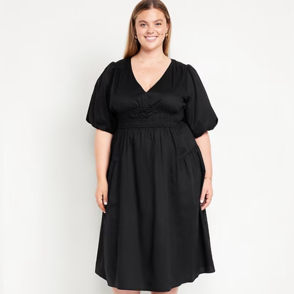 Old Navy Waist-Defined Puff-Sleeve Midi Dress